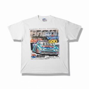 VINTAGE Bristol Motor Speedway Shirt Mens Large White NASCAR Racing Graphic AOP